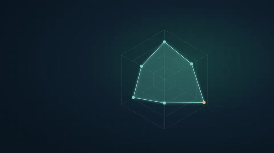 Abstract radar chart scoring AI readiness across six dimensions